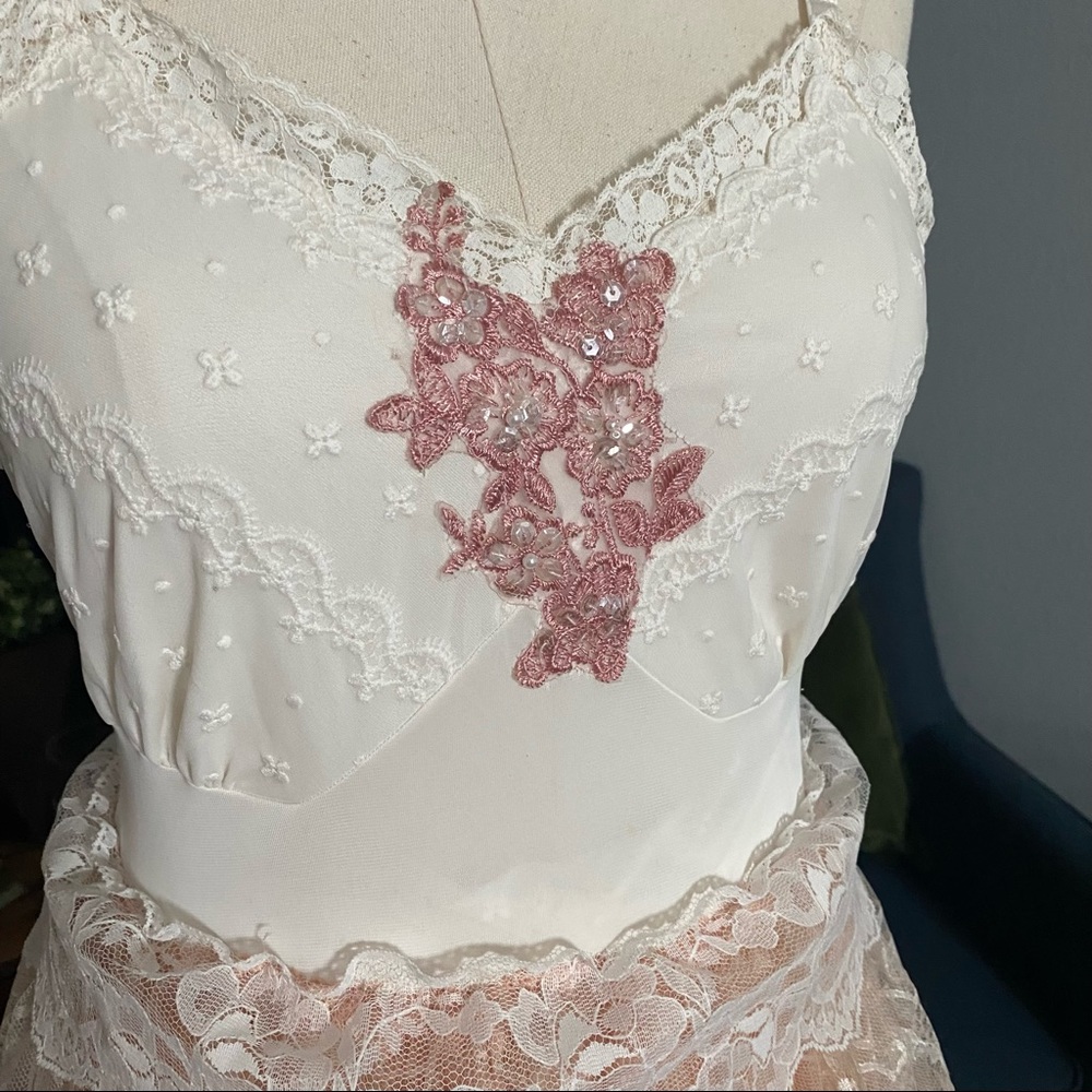 OOAK Slip Dress Embellished with rows of lace Vintage Cottagecore Parisi… - Picture 4 of 6